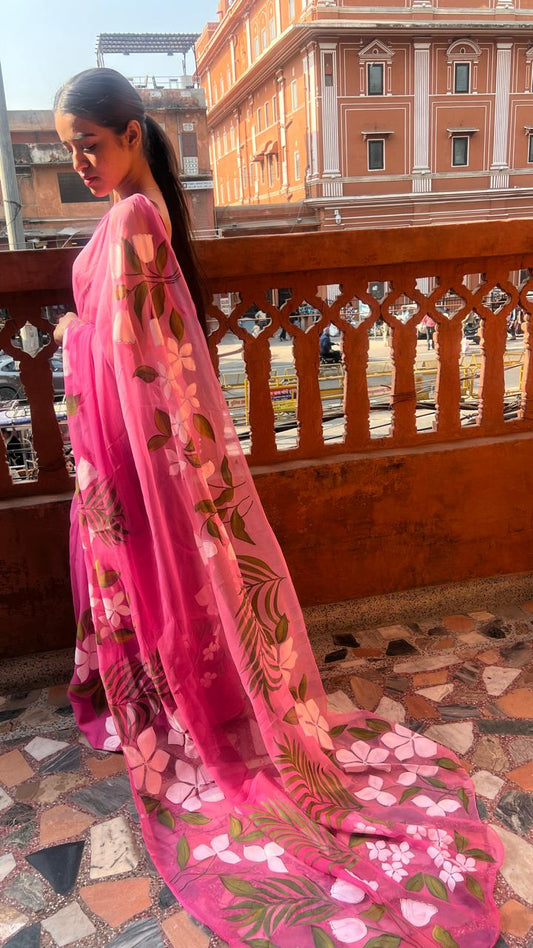 LOTUS HANDPAINTED SAREE
