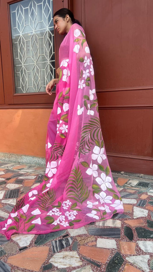 LOTUS HANDPAINTED SAREE