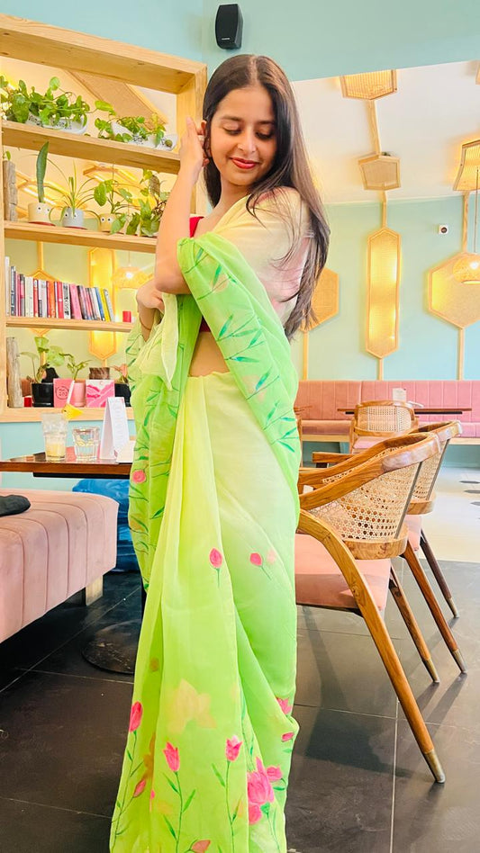 AANGAN PHOOL HANDPAINTED SAREE